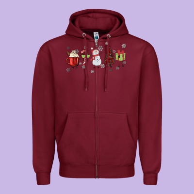 Cartoon Christmas Characters Zipper Hoodie Designed By Maliassmallbusiness