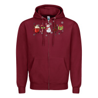 Burgundy Cartoon Christmas Characters Zipper Hoodie - MaliasSmallBusiness