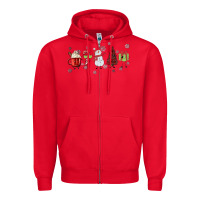Red Cartoon Christmas Characters Zipper Hoodie - MaliasSmallBusiness