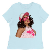 Baby Blue pink sunglasses afro black girl Ladies Tee - texasbilliewilder