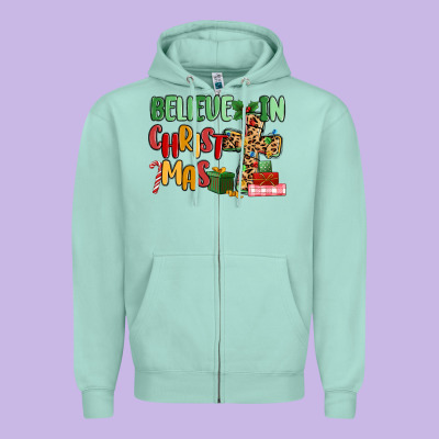Believe In Christmas Zipper Hoodie Designed By Maliassmallbusiness