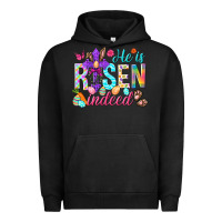 Pigment Black He is risen indeed Happy Easter Day Urban Hoodie - HowdyJamesFarm