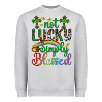 Heather Grey Western St. Patrick's Day Cross Not Lucky Simply Blessed Heavyweight Sweatshirt - Artiststas