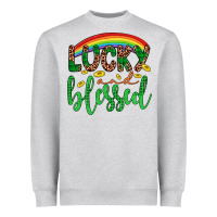 Heather Grey Western St. Patrick's Rainbow Lucky And Blessed Heavyweight Sweatshirt - Artiststas