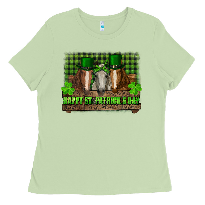 Happy St. Patrick's Day Horses With Leprechaun Hat And Bandana Ladies Tee by RanaPortraitStore | Teevron