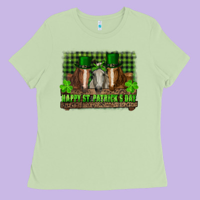 Ladies Tee happy st. patrick's day horses with leprechaun hat and bandana