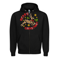 Black merry christmas deer Zipper Hoodie - MaliasSmallBusiness