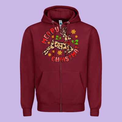 Merry Christmas Deer Zipper Hoodie Designed By Maliassmallbusiness