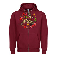 Burgundy merry christmas deer Zipper Hoodie - MaliasSmallBusiness