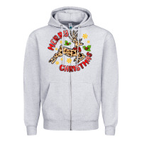 Heather Grey merry christmas deer Zipper Hoodie - MaliasSmallBusiness