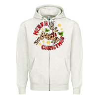 Oatmeal Heather merry christmas deer Zipper Hoodie - MaliasSmallBusiness