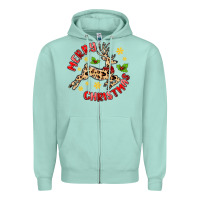Seafoam merry christmas deer Zipper Hoodie - MaliasSmallBusiness