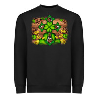 Black Western Shamrock Cross Leopard Background Heavyweight Sweatshirt - Artiststas