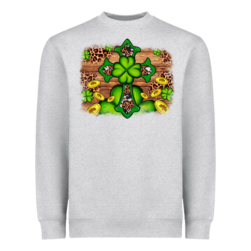 Western Shamrock Cross Leopard Background Heavyweight Sweatshirt by Artiststas | Teevron