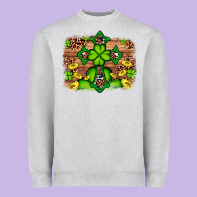 Western Shamrock Cross Leopard Background Heavyweight Sweatshirt Designed By Artiststas