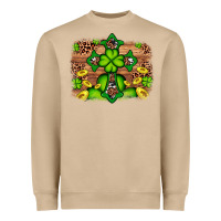 Mushroom Western Shamrock Cross Leopard Background Heavyweight Sweatshirt - Artiststas