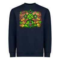 Navy Western Shamrock Cross Leopard Background Heavyweight Sweatshirt - Artiststas