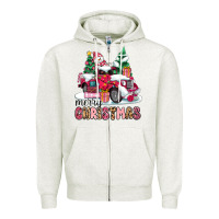 Oatmeal Heather pink merry christmas Zipper Hoodie - MaliasSmallBusiness