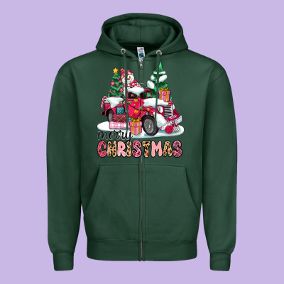 Pink Merry Christmas Zipper Hoodie Designed By Maliassmallbusiness