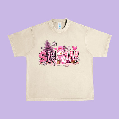 Pink Snowman And Snow Urban Heavy Tee Designed By Adodesignshop