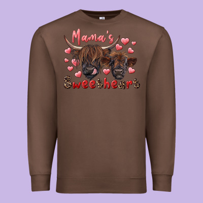 Mama's Sweetheart Highland Cow And Calf Premium Sweatshirt Designed By Ranaportraitstore