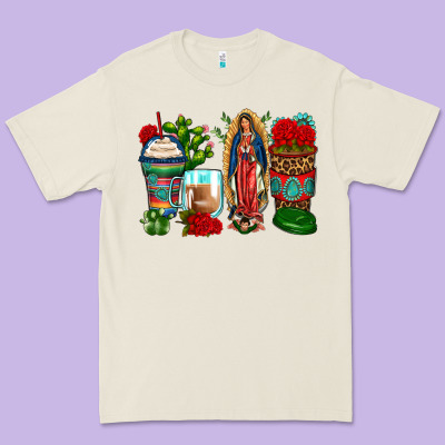 Lady Of Guadalupe Coffee Cups Premium Tee Designed By Zillion Design Studio