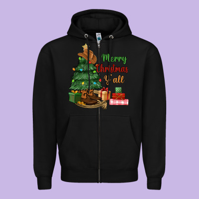 Merry Christmas Y'all Zipper Hoodie Designed By Maliassmallbusiness