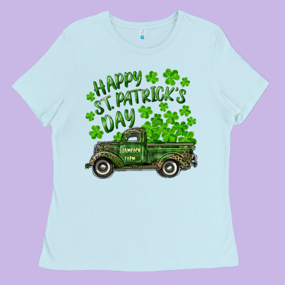 Ladies Tee Happy st. patrick's day shamrock farm truck
