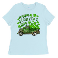 Baby Blue Happy st. patrick's day shamrock farm truck Ladies Tee - RanaPortraitStore