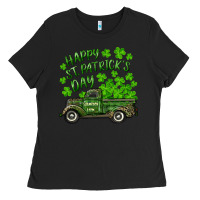 Black Happy st. patrick's day shamrock farm truck Ladies Tee - RanaPortraitStore