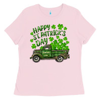 Bubblegum Pink Happy st. patrick's day shamrock farm truck Ladies Tee - RanaPortraitStore