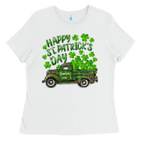 White Happy st. patrick's day shamrock farm truck Ladies Tee - RanaPortraitStore