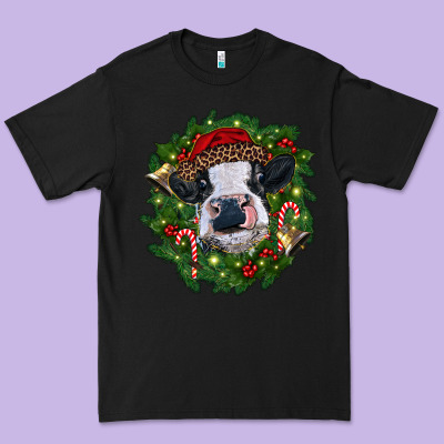 Heifer Cow With Christmas Wreath Premium Tee Designed By Ranaportraitstore