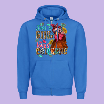 Just A Girl Who Loves Chickens Zipper Hoodie Designed By Nancycooperartshop