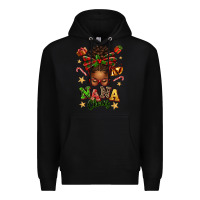 Black Nana Claus Afro Messy Bun Premium Hoodie - texasbilliewilder