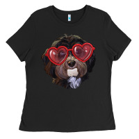 Black Havanese dog with love glasses Ladies Tee - RanaPortraitStore