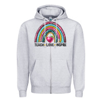 Heather Grey rainbow teach love inspire Zipper Hoodie - NancyCooperArtShop