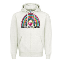 Oatmeal Heather rainbow teach love inspire Zipper Hoodie - NancyCooperArtShop
