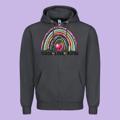 Rainbow Teach Love Inspire Zipper Hoodie Designed By Nancycooperartshop