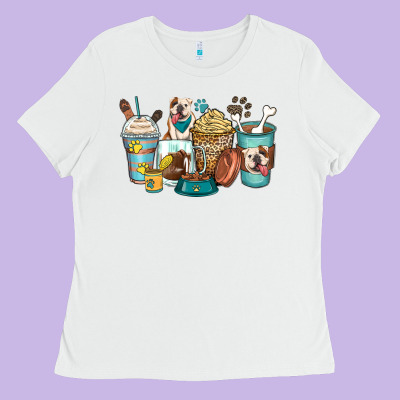 English Bulldog Coffee Cups Ladies Tee Designed By Zillion Design Studio