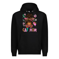 Black Afro Messy Bun Cat Mom Premium Hoodie - texasbilliewilder