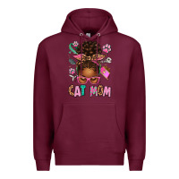 Burgundy Afro Messy Bun Cat Mom Premium Hoodie - texasbilliewilder