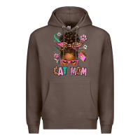 Coffee Afro Messy Bun Cat Mom Premium Hoodie - texasbilliewilder