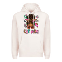 Pale Pink Afro Messy Bun Cat Mom Premium Hoodie - texasbilliewilder