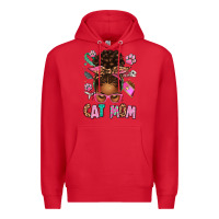 Red Afro Messy Bun Cat Mom Premium Hoodie - texasbilliewilder