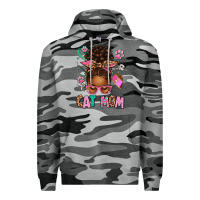 Slate Camo Afro Messy Bun Cat Mom Premium Hoodie - texasbilliewilder