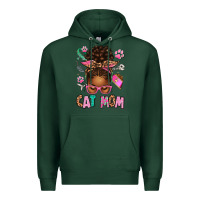 Sports Green Afro Messy Bun Cat Mom Premium Hoodie - texasbilliewilder