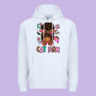Afro Messy Bun Cat Mom Premium Hoodie Designed By Texasbilliewilder