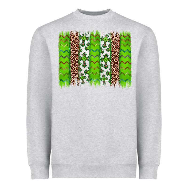 Western St. Patrick's Shamrock Cross Leopard Brushstroke Heavyweight Sweatshirt by Artiststas | Teevron