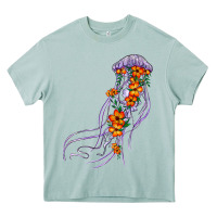Light Purple Jellyfish And Floral Heavy Core Tee | Teevron